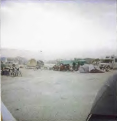 Dome tents in a sandstorm